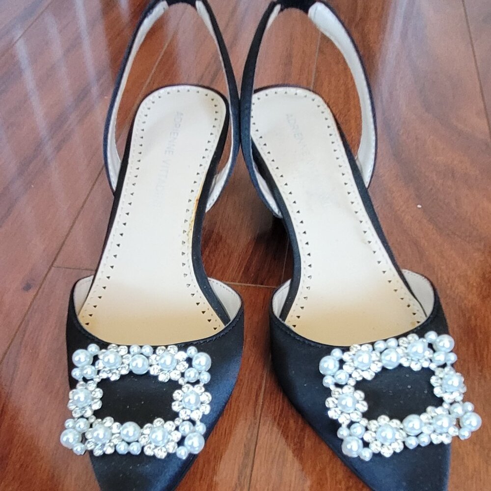 black satin slingback pumps